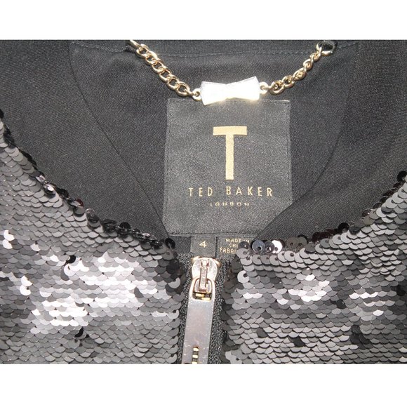 Ted Baker Brosina Sequin Bomber Jacket /  4 Large 10 / Black - Picture 8 of 12